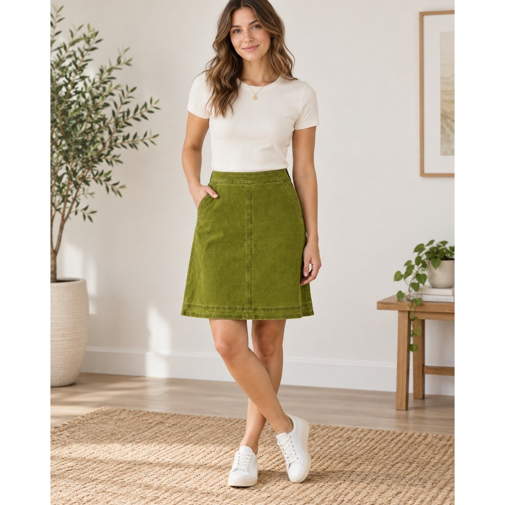 Boden Olive Green Corduroy A-Line Skirt Pockets WG176 US 6R